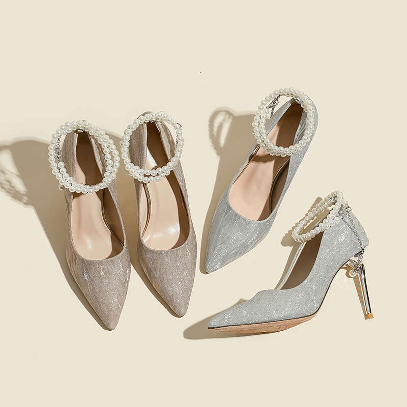 High heels for women, slim heels, 18-year-old coming of age ceremony, 2025 new style, non tiring feet, silver main dress, crystal wedding shoes, brida
