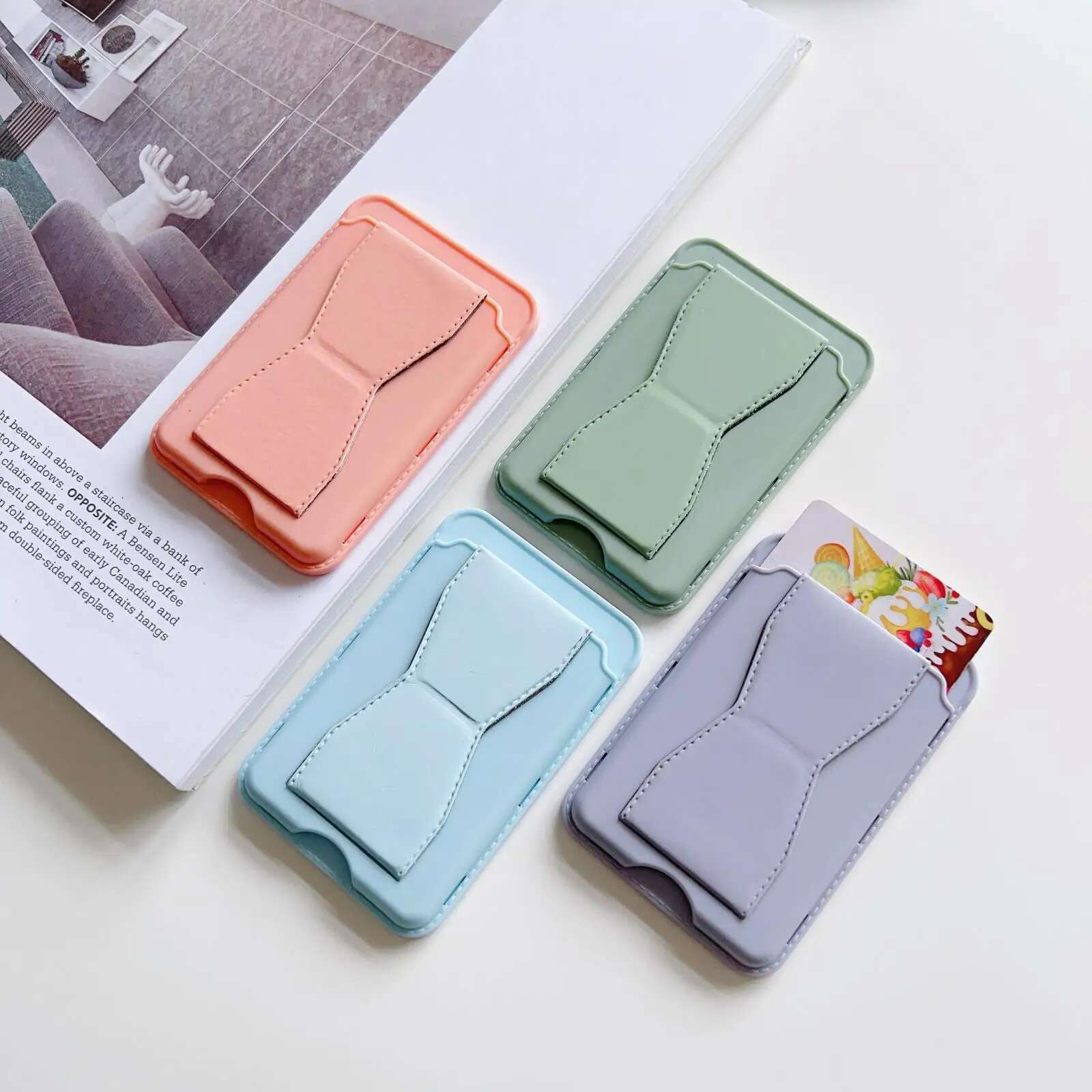 Kickstand Wallet With Stand Phone Card Holder Case For Iphone 13 12 14 Pro Max Back With Leather Cover Self Sticker