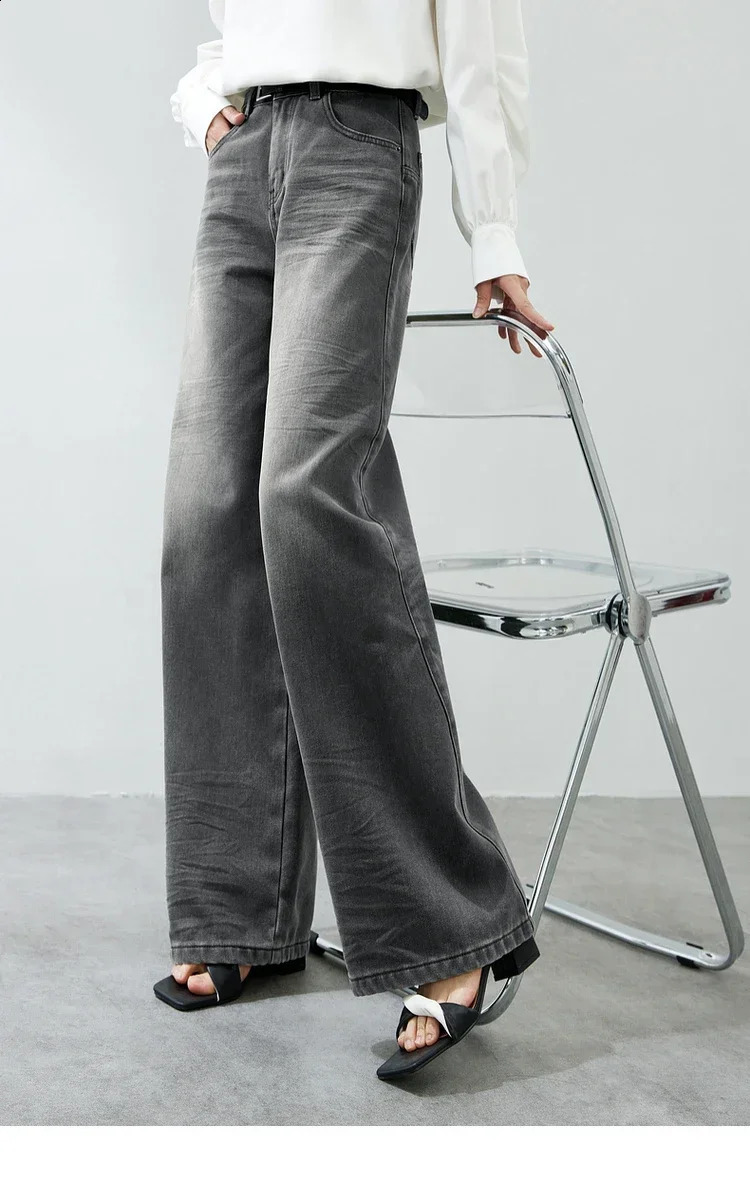 Sentubila wide leg cotton jeans 2025 spring casual straight length retro washed denim pants clothing W42N54179 250417