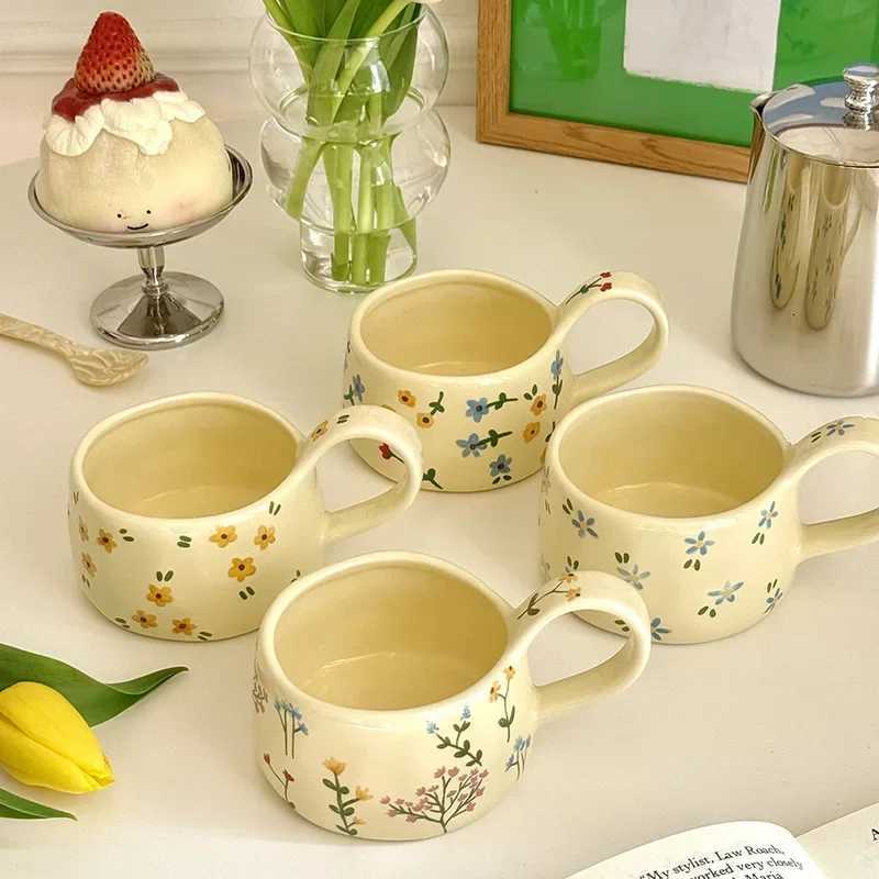 JUSTINLAU Hand Pinched Ceramic Mugs Korean Style Irregular Flower Pattern Coffee Cup Breakfast Milk Oat Water Cup Gift for Girl Y251125