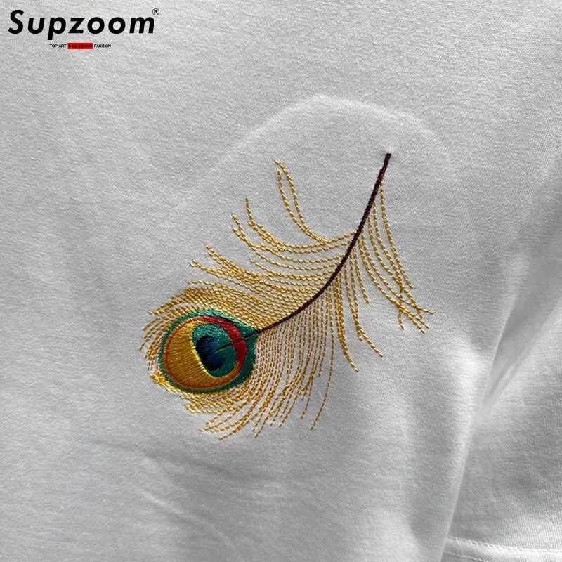 Supzoom New Arrives Summer High Street Peacock Embroidered Neutral O-Neck Casual Heavy Pattern Cotton Loose Mens T-shirt W250425