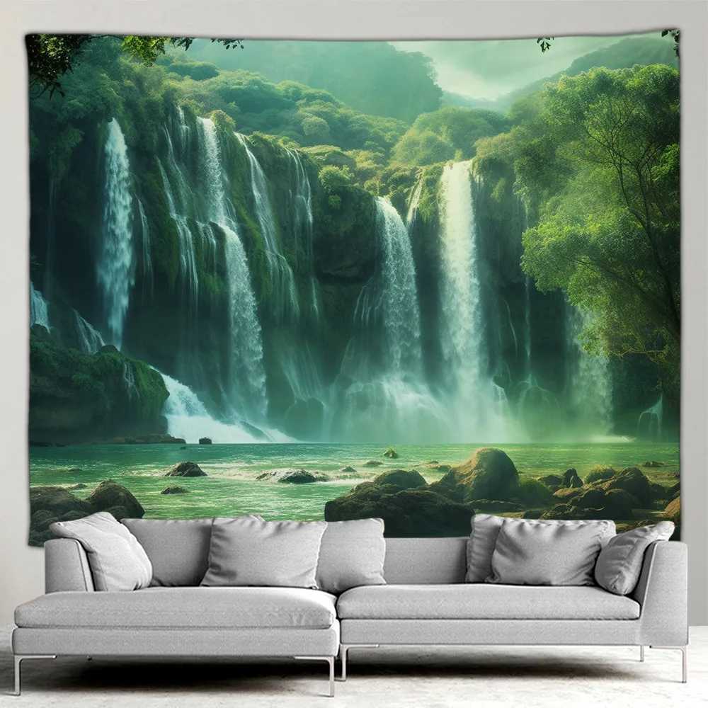 Outdoor Garden Poster Forest Waterfall Landscape Tapestry Tropical Plants Landscape Home Patio Wall Hanging Art Decor MuralM251125
