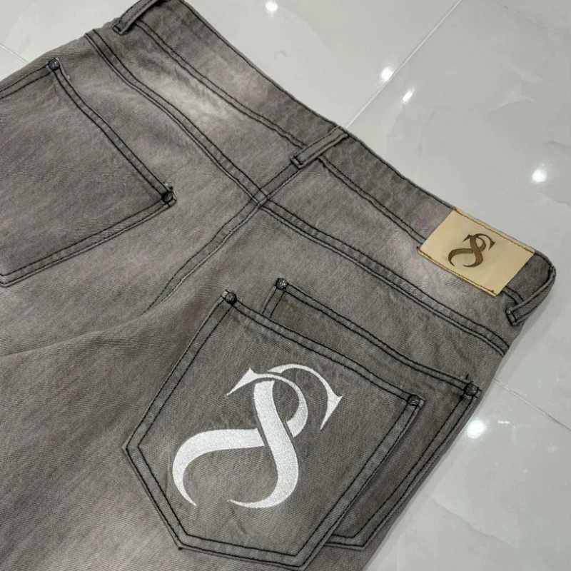 Fashion Y2K Retro Flared Denim Pants Spliced Grey White Patch Wash Distressed Jeans Men Harajuku Hip Hop Streetwear Unisex Baggy Pants Y251124