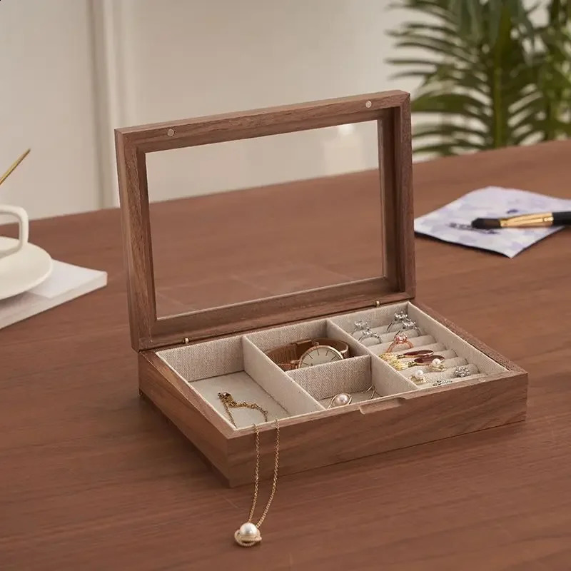 North American Black Walnut Solid Wood Jewelry Box Ring Pendant Storage Box Necklace Large Capacity Household Jewelry Organizer 250424