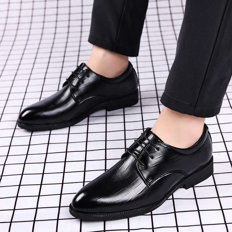British business pointed leather casual trend formal dress lace up Korean version men's wedding shoes