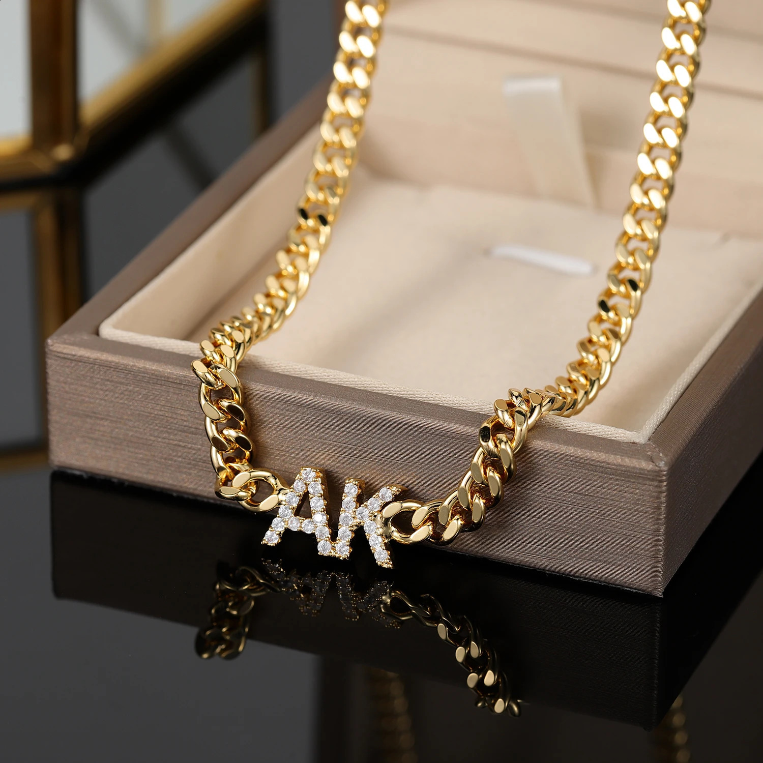 Custom Zirconia Name Necklace With Cuban Chain Personalized Letter Necklaces For Women Stainless Steel Nameplate Jewelry Gifts 250425