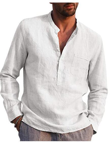 2020 mens long sleeve V-neck casual beach Linen Shirt Mens wear