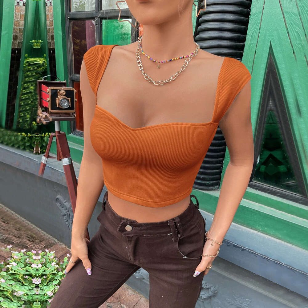 European and American women's Instagram style slim fit square neck ultra short sleeveless T-shirt vest top 2025 new casual versatile fashion clot