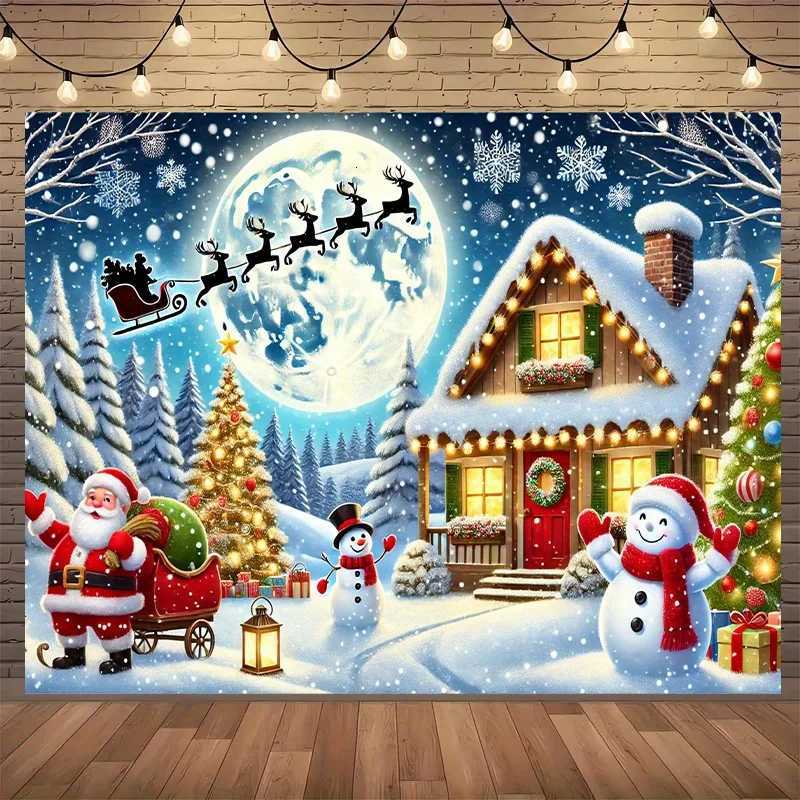 VIKAMA Christmas Snowy Night Wonderland Tapestry Living Room Feature Wall Childrens Room Christmas Party Room DecorM251125