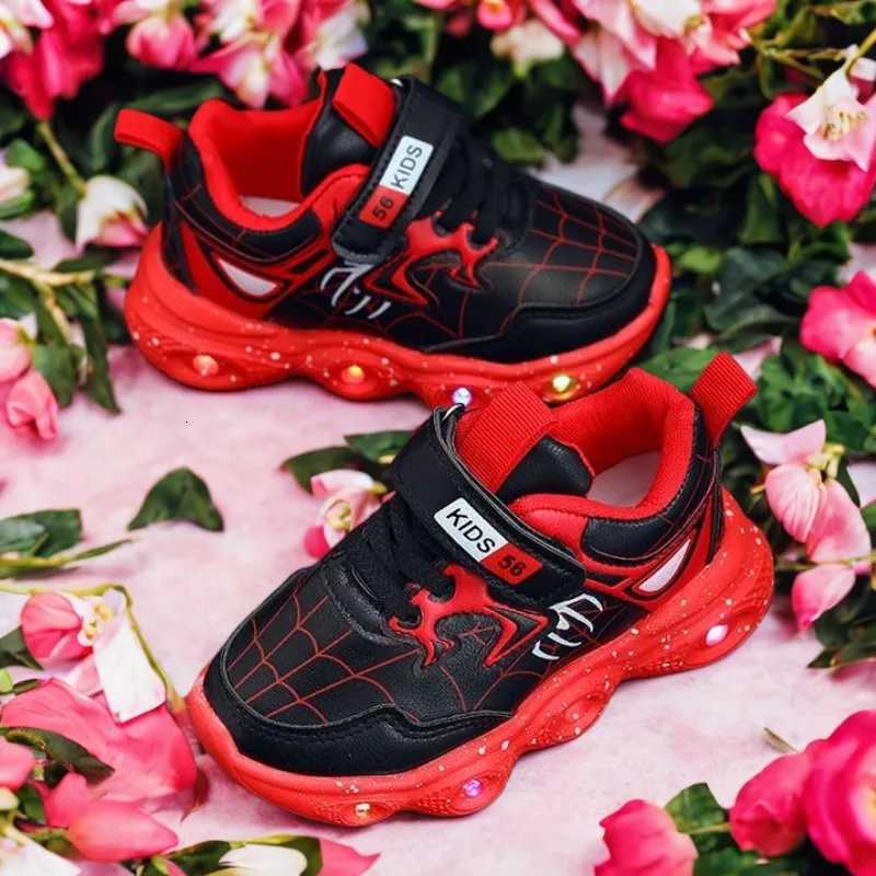 Cartoon Led Light Up Childrens Shoes Sneaker 1-6 Year Old Boys Girls Spring Autumn Casual Red Black Pu Leather ShoeW251125 XJ260303