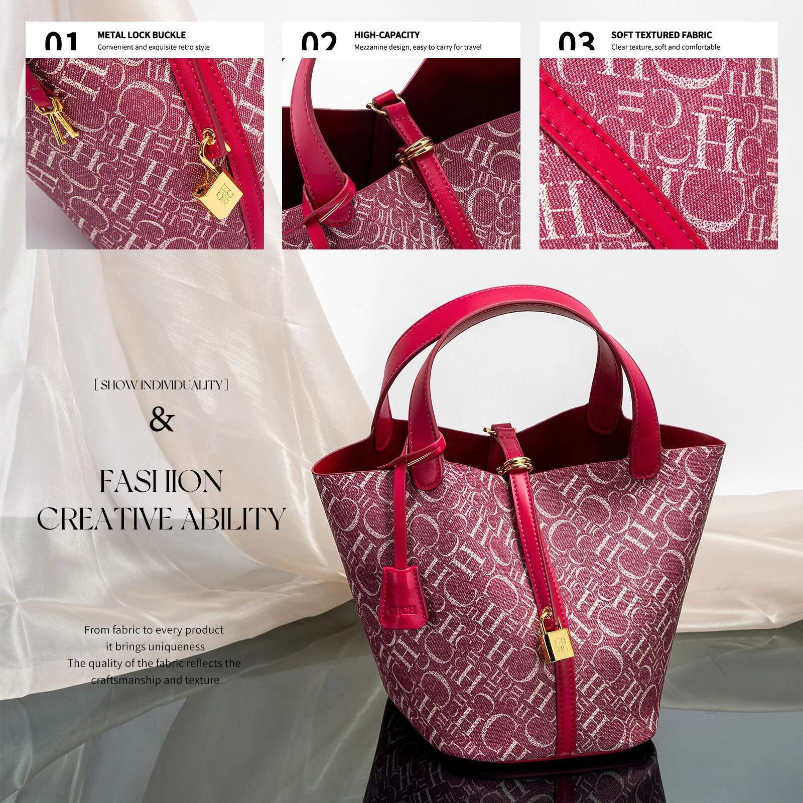 CHCH Tote 2024 New Large Capacity Basket Classic Copper Lock Commuter Women's Bag