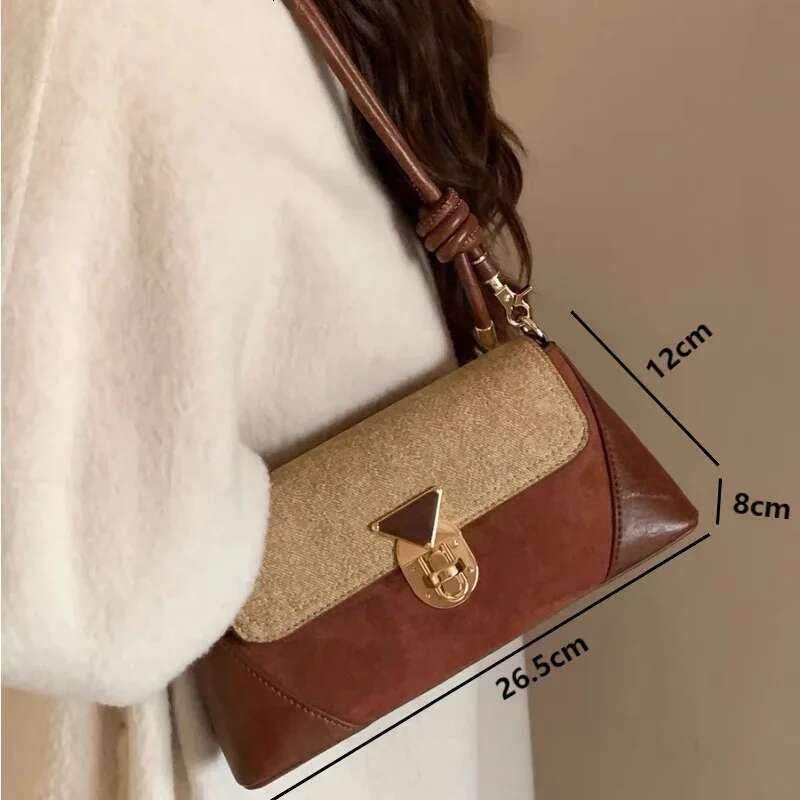 Women Shoulder Bag Korean Style Retro Brown PU Leather Vintage Female Small Axillary Fashion Ladies Gold Lock Handheld Bags