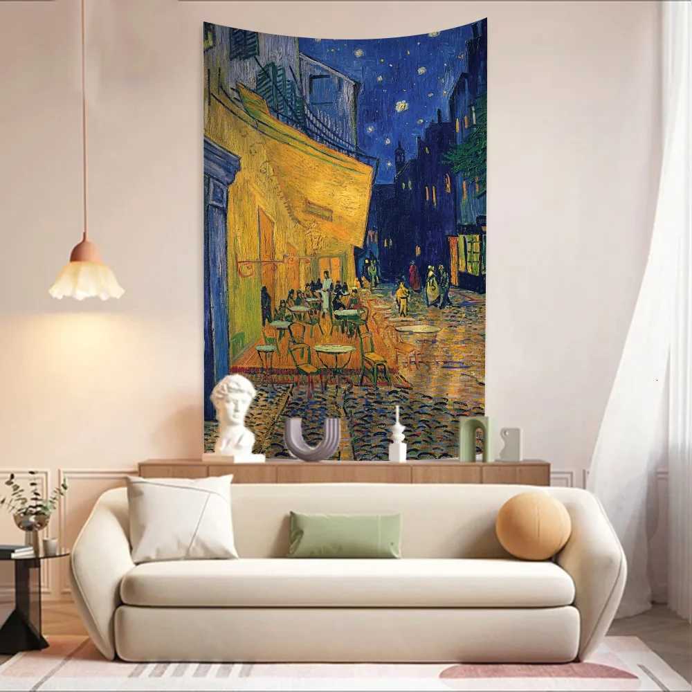 Van Gogh Oil Painting Works Anime Tapestry Hippie Flower Wall Carpets Dorm Decor Cheap Hippie Wall HangingM251125