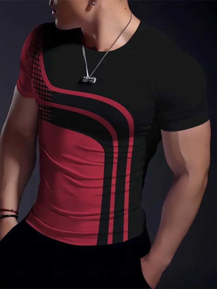 Outdoor loose casual mens round neck short sleeved city street trend fashion round neck shirt single line printed mens T-shirt W250425