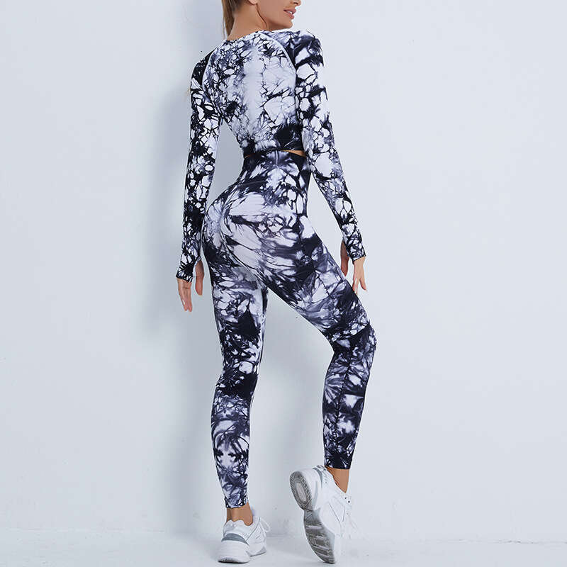Peach Hip Tie Dyeing Clothes Naked Sensation Grinding Sports Sleeve Fiess Long Pants Yoga Set for Women 2025 New Style, Unique and Elegant Clothing