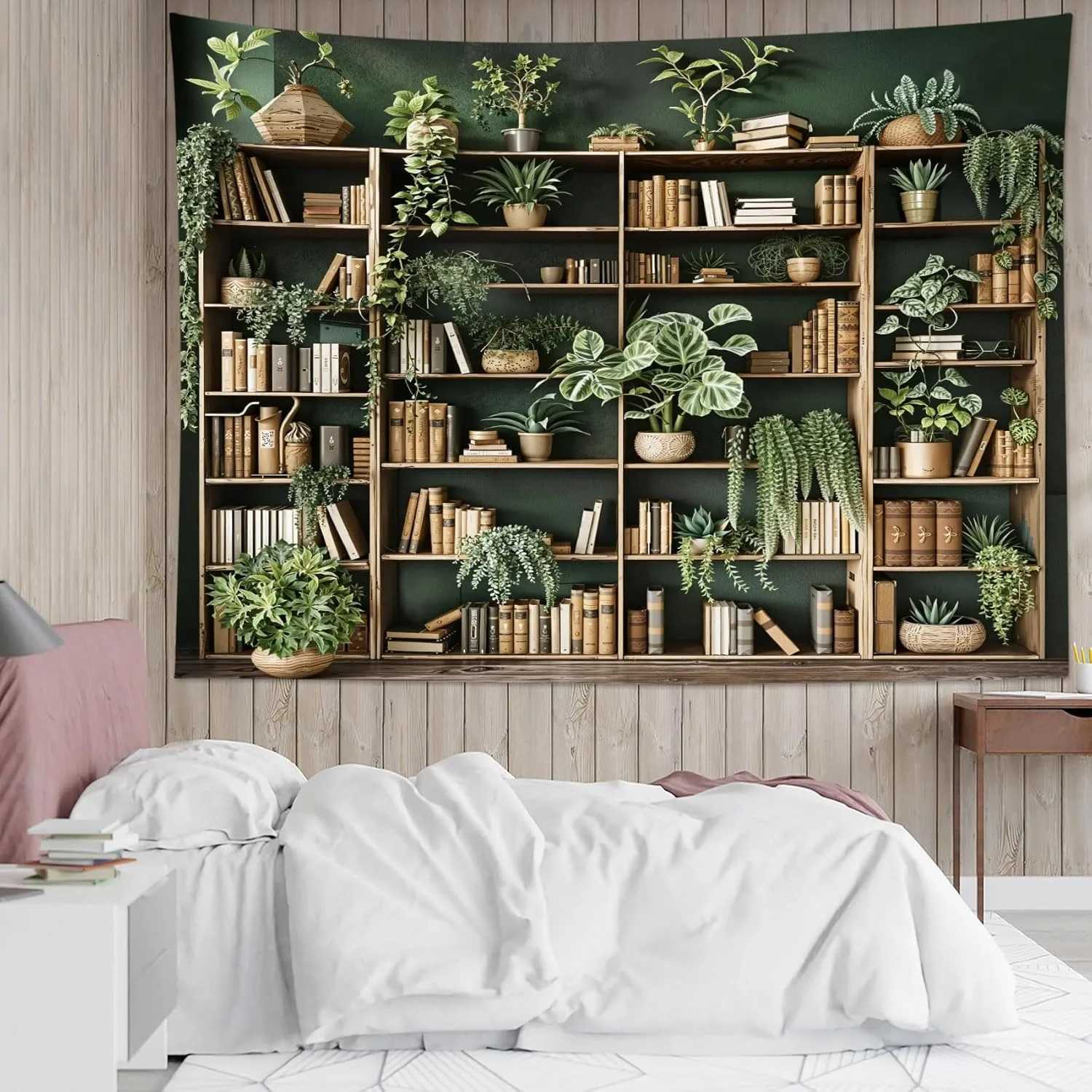 1pc Bookshelf Plant Tapestry Multiple Sizes 2D Print Greenery Bookcase Study Room Polyester Wall Hanging Bedroom Dorm RelaxingM251125