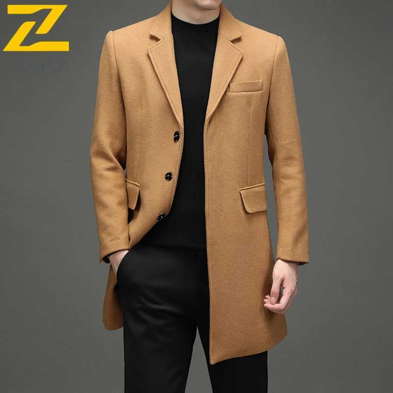 COMXZ 2025 Winter Woolen Trench Coat Men Retro Thick Cashmere Coat Korean Street Man Clothes Lightw Luxury Wool Blends OvercoatT251125