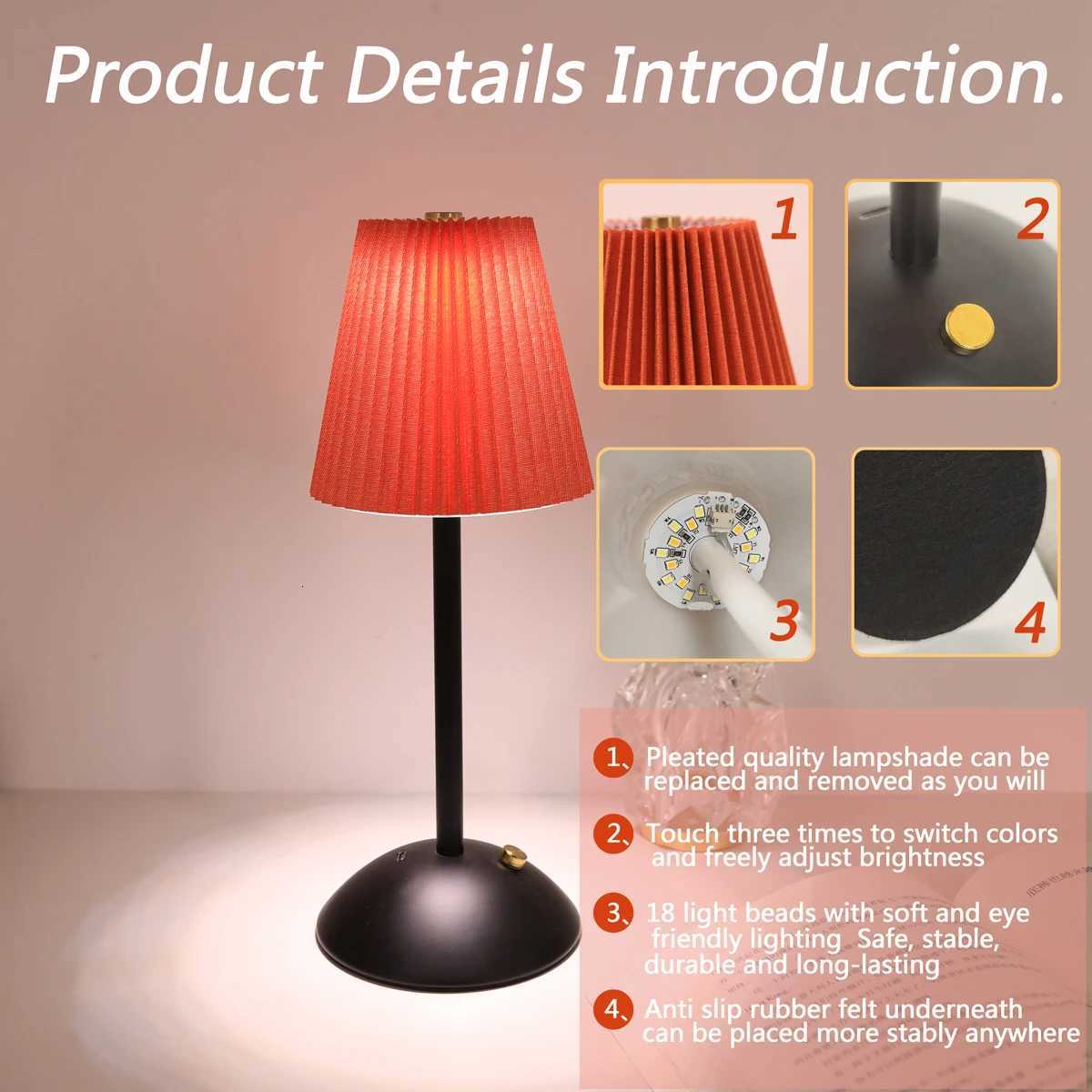 LED Nordic pleated desk lamp charging touch adjustable night light bedroom sleep light bar coffee shop decorative lightM251125