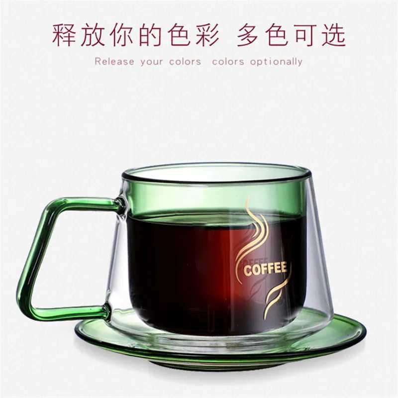 FATUBE High temperature resistant and easy to clean amber coffee cup Mugs with handle TRAY Drinkware 300ml single/double layer Y251125