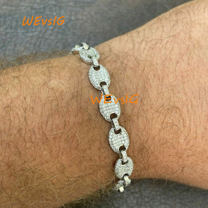Wholesale Custom Chunky Link 8mm Puffed Mariner S925 Sterling Silver Mens Moissanite Hip Hop Bracelet