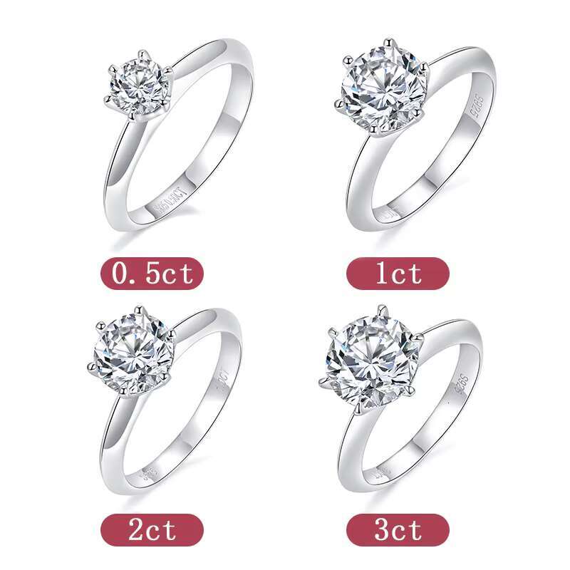 0.5ct 1ct 2ct 3ct D VVS1 Moissanite Jewelry 925 Sterling Silver Engagement Cheap Ladies Rings