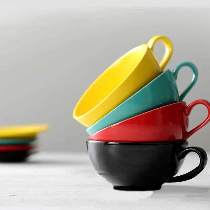 240ML Cappuccino Cups with SaucersDouble Ceramic Mug Espresso Tea Cup Set Cold/Hot Assorted Colors Drinking Utensils for Cafe Y251125