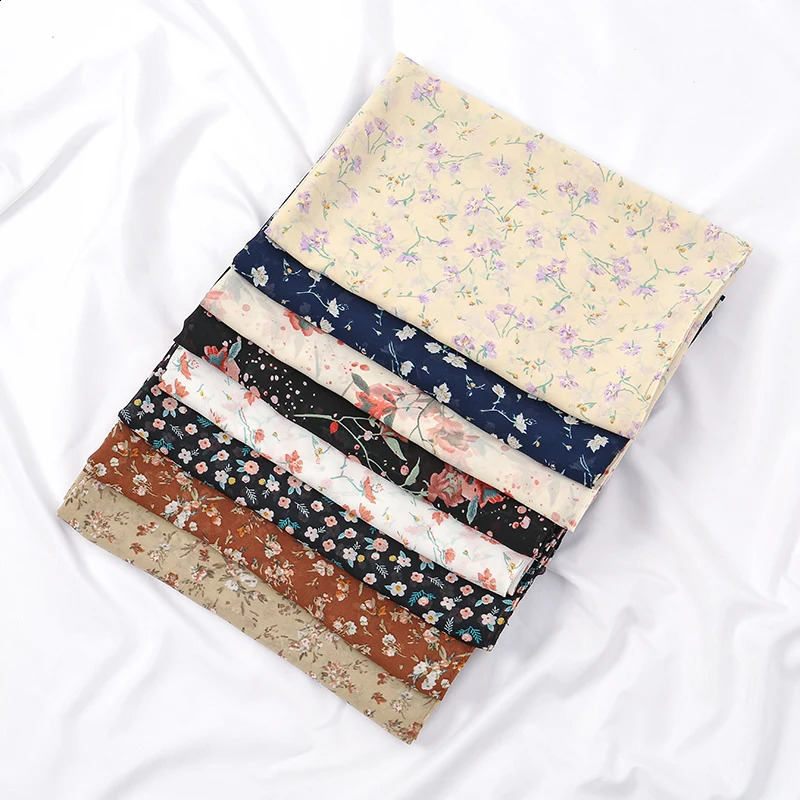 115cm Floral Printed Square Scarf Chiffon Headband Scarf For Muslim Woman Hijabs Shawls Lady Elegant Wraps Ethnic Islam Turban 250424