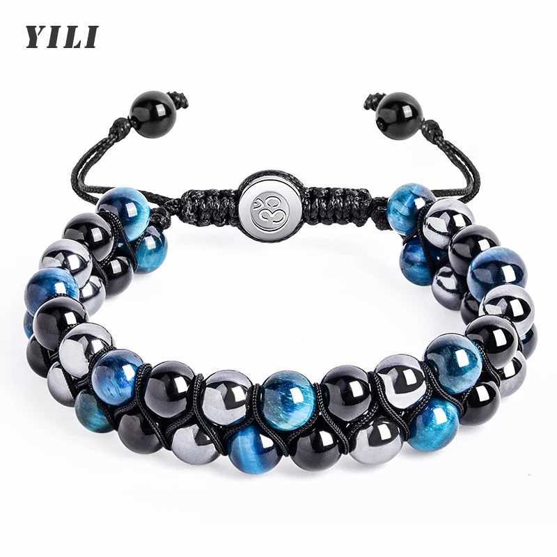 Triple Protection Bracelet 8mm Beads Bracelet Tigers Eye Black Obsidian Hematite Bracelet for Men Women Healing Crystal Bangle J251125