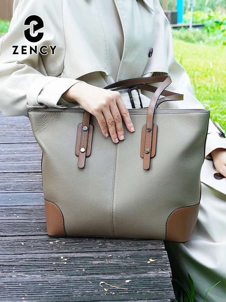 Zency Genuine Leather Tote Bags Women 2025 Large Capacity New Designer Shopping Bag For Work Commuters