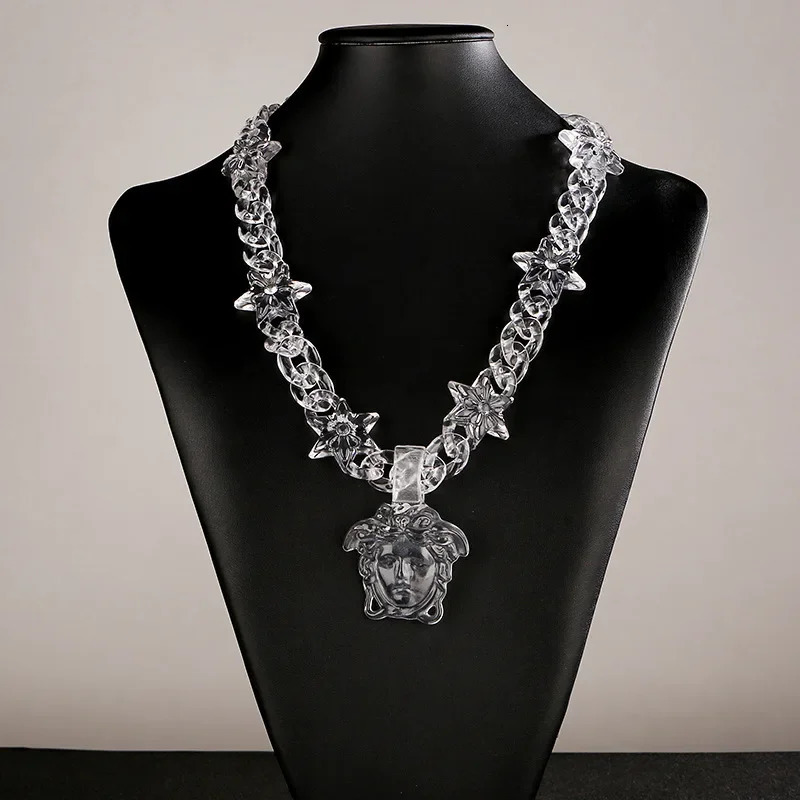 Hiphop Big Clear Acrylic Jesus Piece Pendant Necklace for Women Men Statement Spike Chain Necklace Rock Gifts 251124