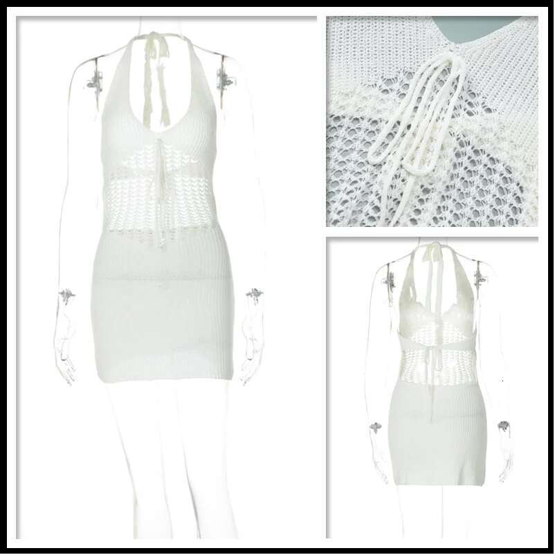 Dongdumaoyi Townlike Hollow Out Knitted Slim Bodycon Dress Women Halter Mini Spring Summer V Neck Backless Sexy Party Dresses
