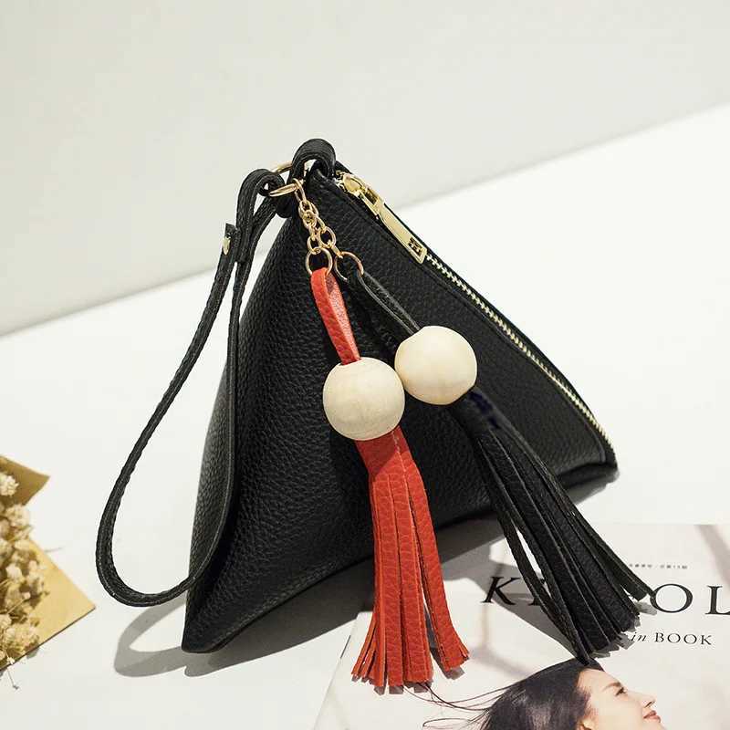 Leather handbag mini triangle womens clutch wallet handbag womens handbag casual mobile phone bag W250421
