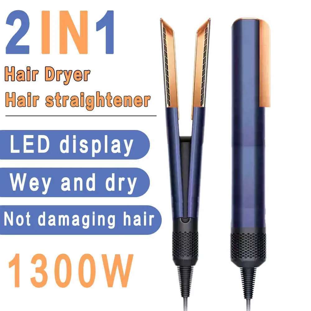 Professional 2-in-1 Hair Dryer Negative Ion Iron Long Lasting Styling Tool Wet and Dry Straightener