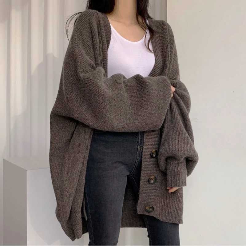 New Autumn Elegant Knitwear Winter Fashion Womens Clothing Casual V-neck Loose Lantern Sleeve Knitted Cardigan SweaterT251125