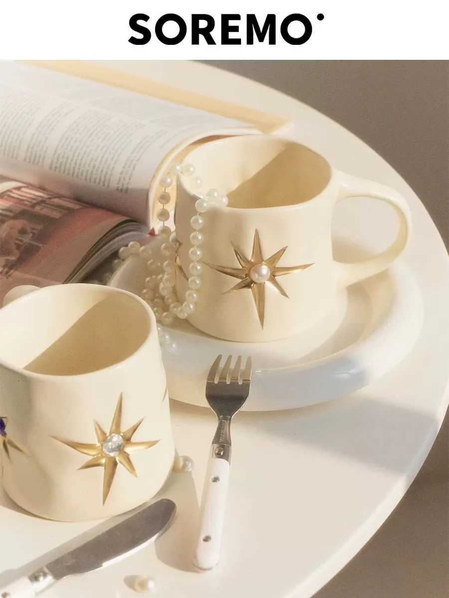Star cup gem pearl ceramic cup mug coffee cup water cup Y251125