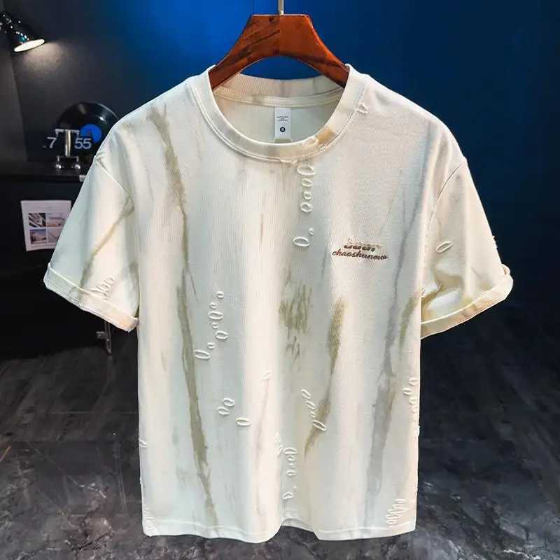 Loose half sleeved short sleeved mens summer T-shirt 2025 new fashion trend casual printed top W250425
