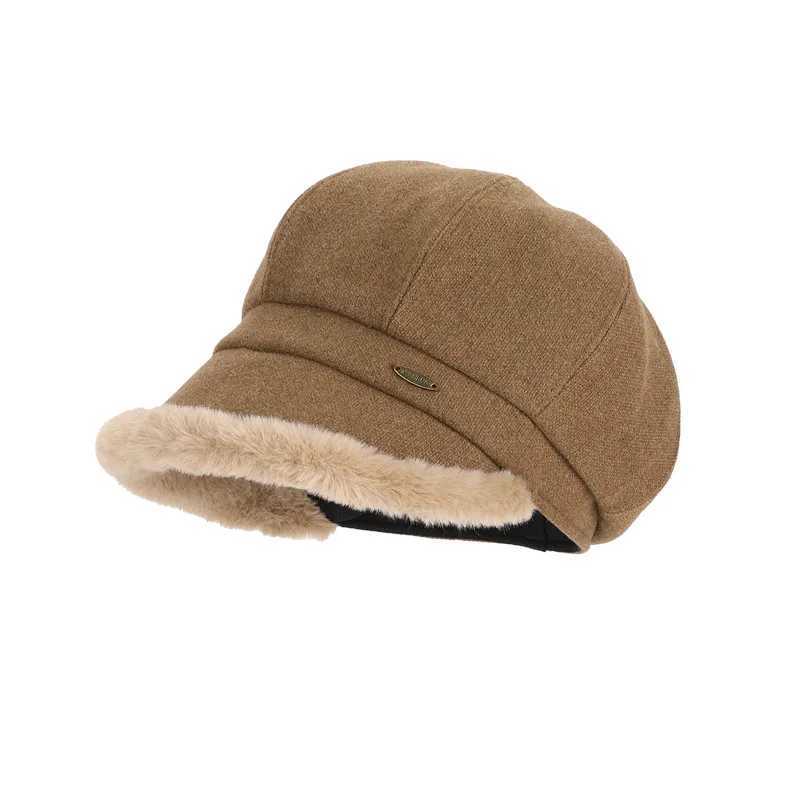 Faux Fur Beret for Women Winter Fashion Plush Slimming Newsboy Cap Elegant Short Brim Hat Flattering J251125