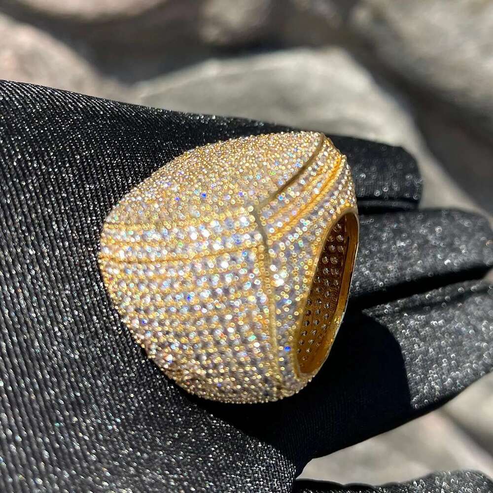 Bubble Letter Iced Out Ring for Men Real Gold Plated Prong Setting Copper CZ Stones Hip Hop Fashion Jewelry 2022 Trend