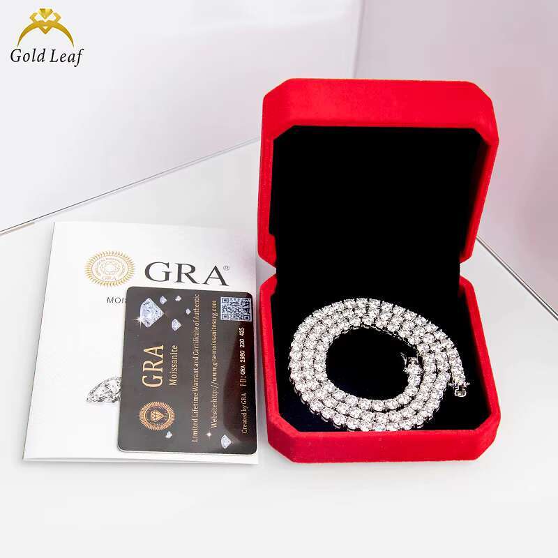 925 Sterling Silver Hip Hop Tennis Necklace 3-5mm D Color VVS Diamond Link Chain for Men Moissanite Necklace