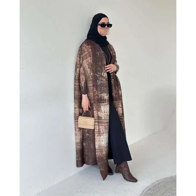 KAF Women Fashion Abaya Vintage Printed Cardigan Design Loose Large Size Elegant Female Robe Spring Autumn Model