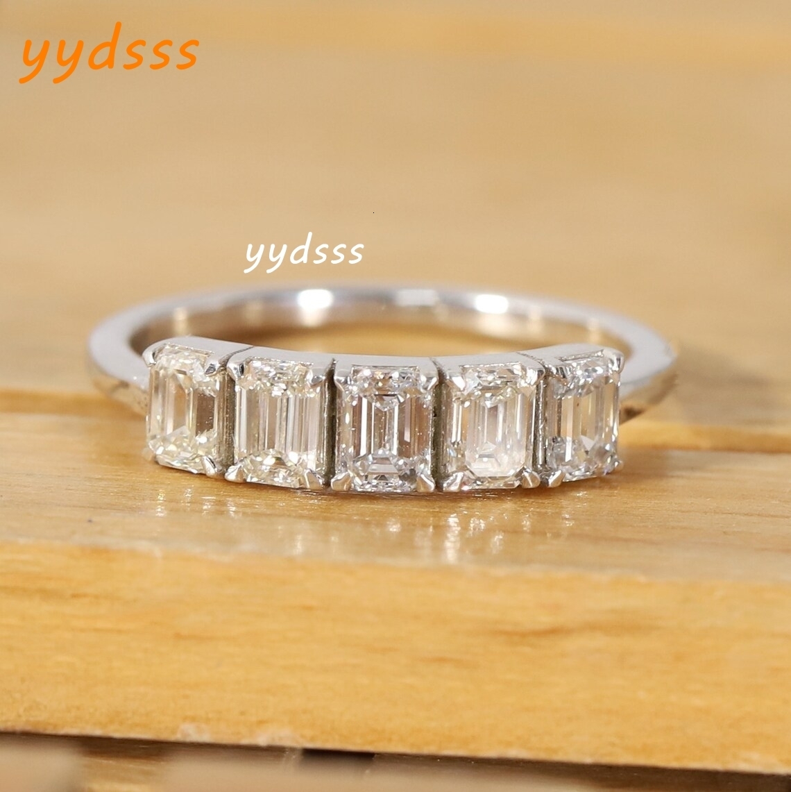 14k white real gold womens wedding ring 3.9*2.8mm emerald cut DE color VVS1 lab grown diamond eternity ring CVD diamond engagement ring for women