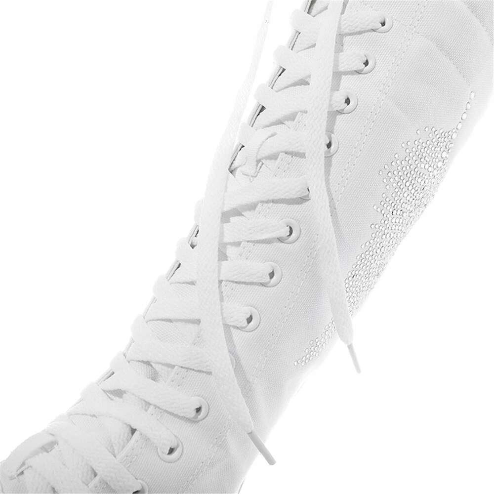 Spring new high-top front lace-up colored rhinestone canvas soft sole flat inner heightening couple large size women shoes