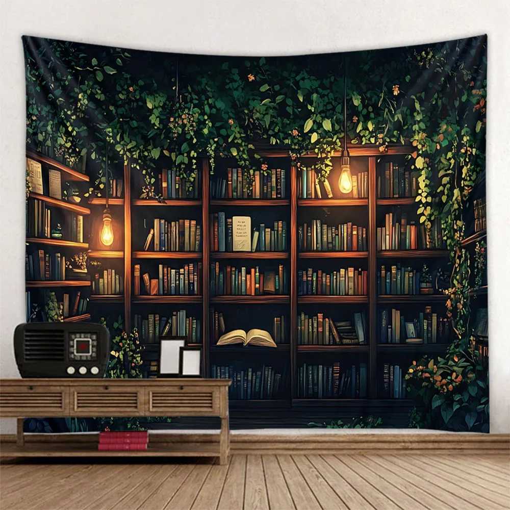 Magic bookshelf wall mounted tapestry library living room background cloth aesthetic bedroom decoration dreamy home decorM251125