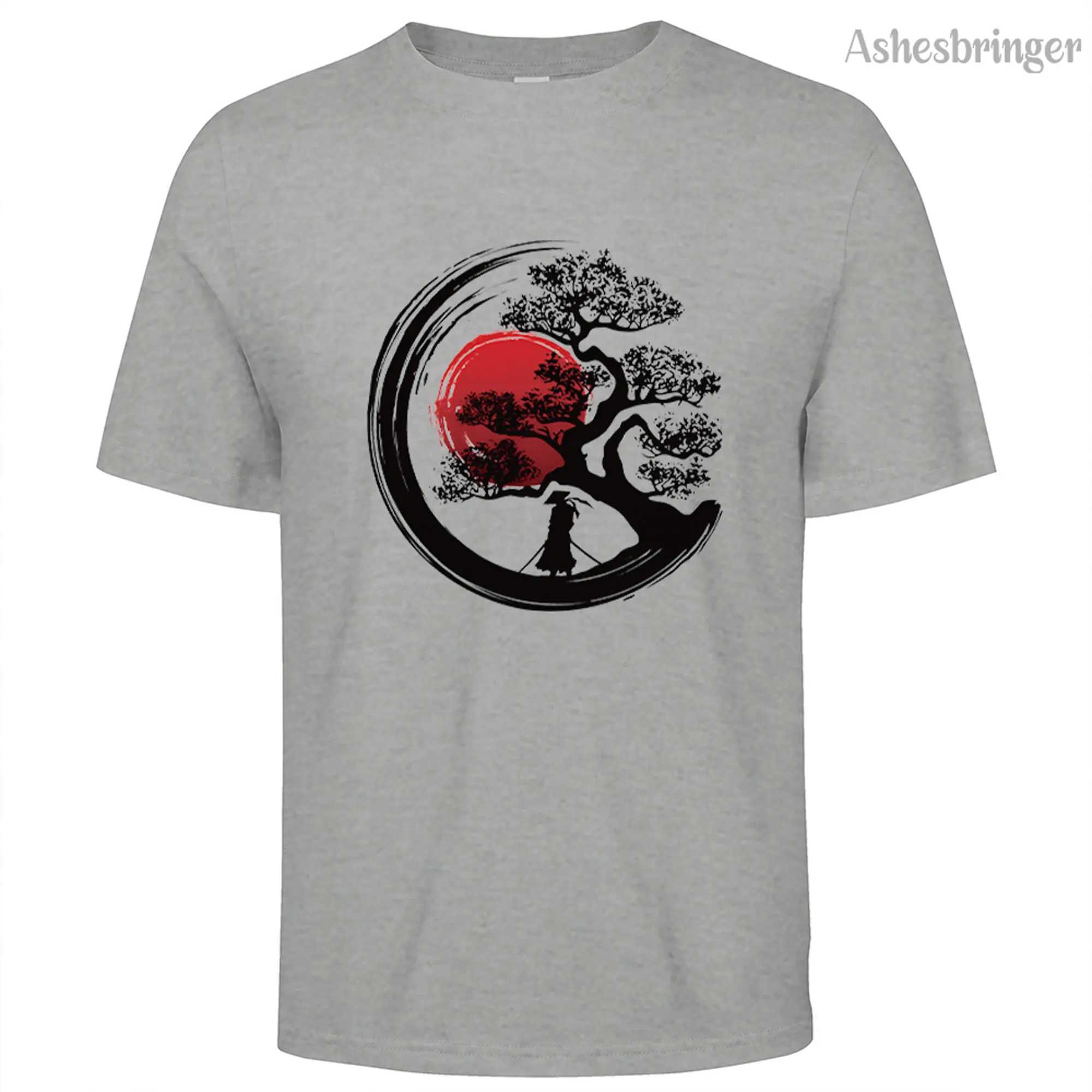 Mens 100% Summer Cotton Japanese Samurai Graphic Printed T-shirt with Casual Style Top for Men and Women W250425