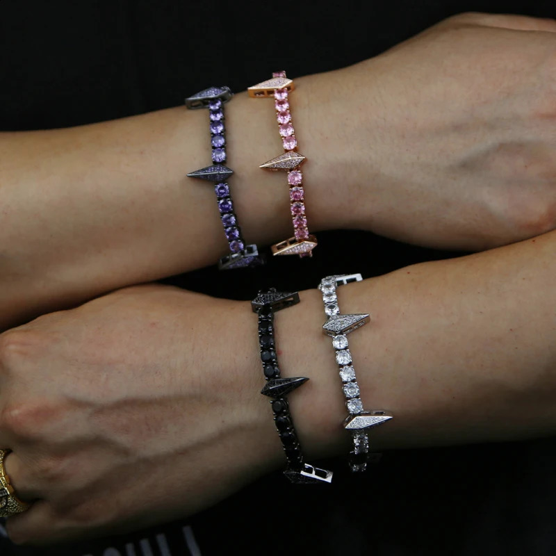 5MM Rrainbow CZ Tennis Chain Miniature Pave Cube Zirconia Spike Charm Rock Punk Hip Hop Mens Ice Out Bracelet 250422