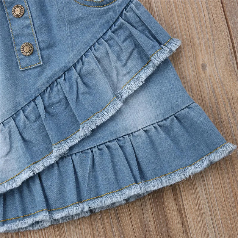 1-6 year old baby girl A-Line pleated skiing blue mini pleated edge girl summer high waisted denim skiing 250424
