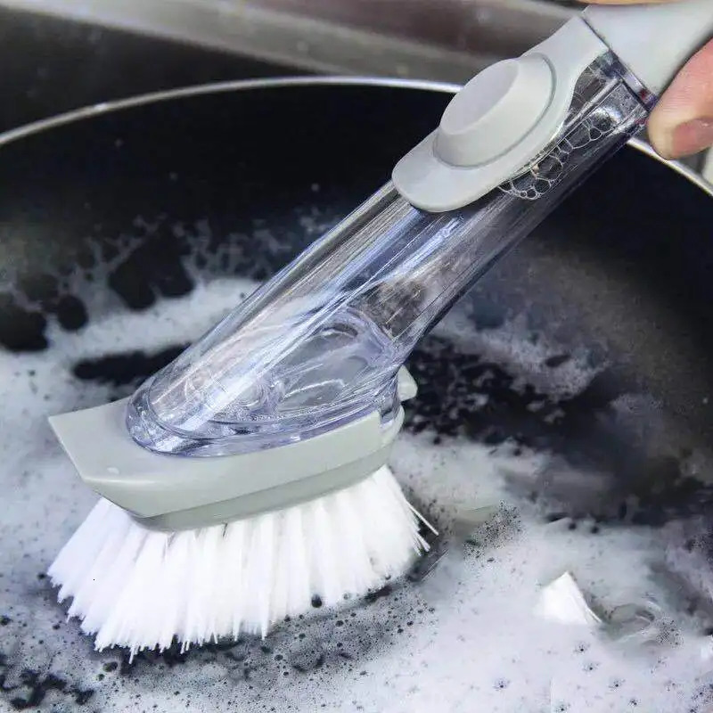 Kitchen cleaning brush 2in1 long handle with detachable sponge dispenser dishwasher kitchen tools 250425
