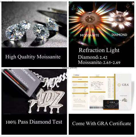 Ice out VVS Moissanite Custom Hip-Hop Name Iced Out Silicon Stone Moissanite Letter Pendant 925 Gold Pure Silver Sword Jewelry
