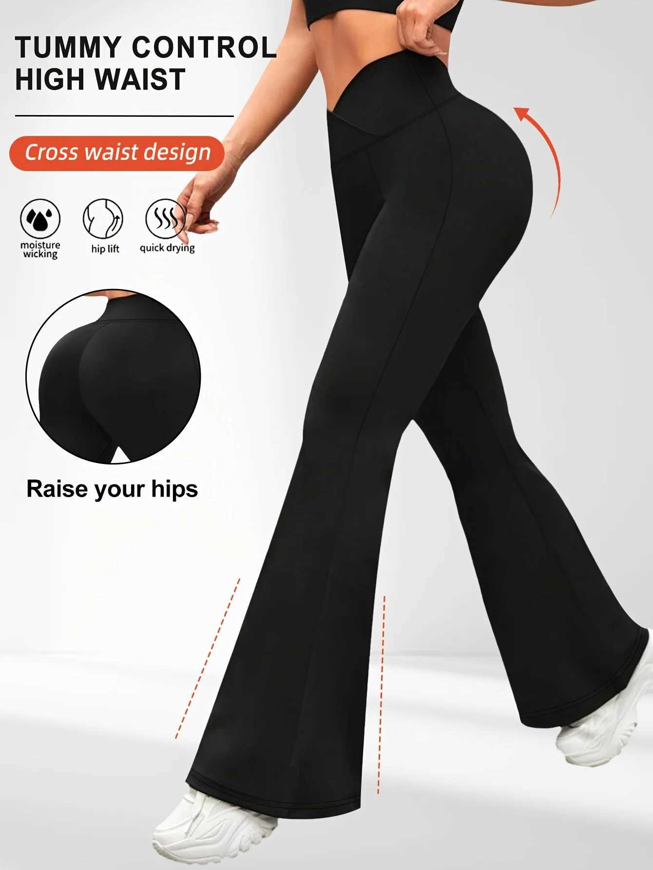 1. Solid color high waisted bell bottoms sports yoga pants spring and summer running and fitness bell bottomsC250425