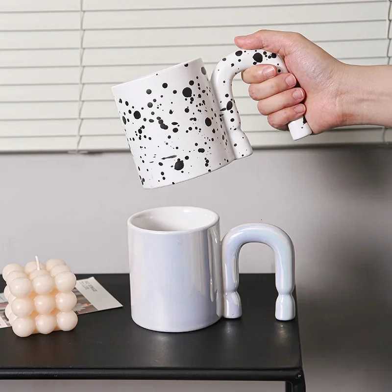 Ceramic Coffee Mug Nordic Design U-shaped Handle Water Cup Couple Friends Gifts Milk Coffee Cup Tabletop Home Decoration Y251125